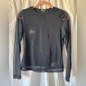Vintage Black Sheer Long Sleeve Top with Embellishments #meshtop